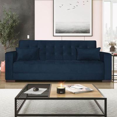 Sofá Cama 3 Lugares Jobim Suede - Amarena Móveis Azul Marinho