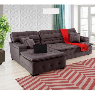 Sofá Orlando 2.40x2.10m Com Chaise, Retrátil E Reclinável - Marrom