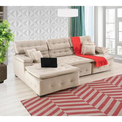 Sofá Orlando 2.80x1.70m Com Chaise, Retrátil E Reclinável - Bege