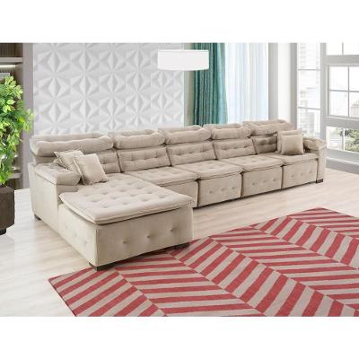 Sofá Orlando 4.20x1.70m Com Chaise, Retrátil E Reclinável - Bege