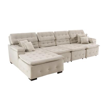 Sofá Orlando 3.45x1.90m Com Chaise, Retrátil E Reclinável - Bege