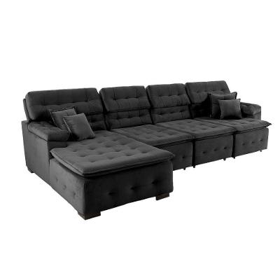Sofá Orlando 3.45x1.50m Com Chaise, Retrátil E Reclinável - Preto