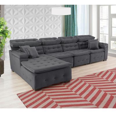 Sofá Orlando 3.45x1.50m Com Chaise, Retrátil E Reclinável - Chumbo