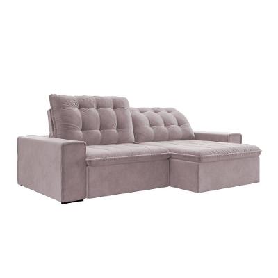 Sofá Retrátil 214cm Sala de Estar Gabi Suede Rosê Gran Belo