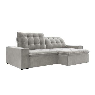 Sofá Retrátil 214cm Gabi Suede Cinza Gran Belo