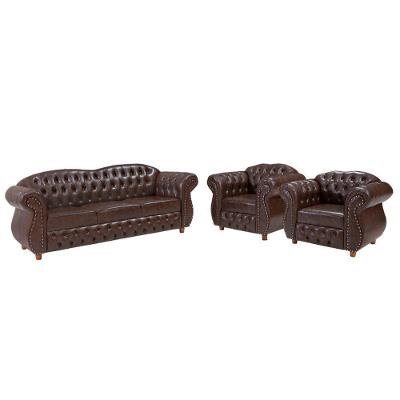 Conjunto 03 Peças Sofá E Poltronas Chesterfield Merlô Via Encanto Courano Marrom Pinhão