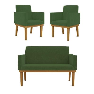 Kit Sofá 2 Lugares + Poltrona Base Suede Sala De Estar Verde