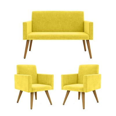 Kit Namoradeira 2 Lugares Reforçada + 2 Poltronas amarelo