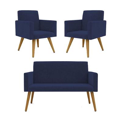 Kit Namoradeira 2 Lugares Reforçada + 2 Poltronas azul Marinho
