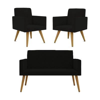 Kit Namoradeira 2 Lugares Reforçada + 2 Poltronas preta