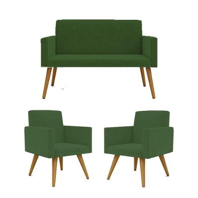 Kit Sofá Namoradeira + 2 Poltronas Sala Estar Balaqui Decor Cor:verde