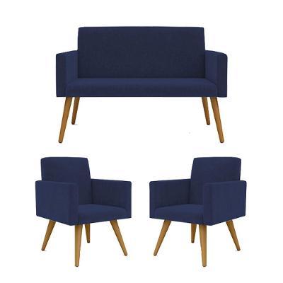 Kit Sofá Namoradeira + 2 Poltronas Sala Estar Balaqui Decor Cor:azul Marinho