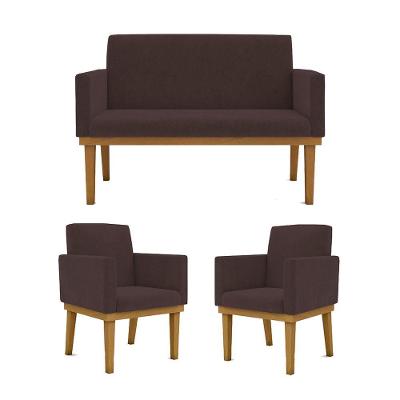 Kit Sofá Com Base Reforçada + 2 Poltronas Sala De Estar Cor:marrom