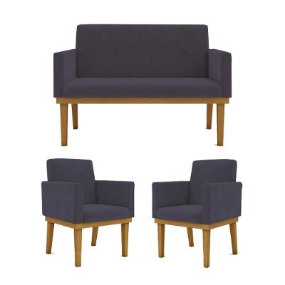 Kit Sofá Com Base Reforçada + 2 Poltronas Sala De Estar Cor:cinza