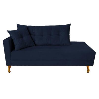 Recamier Azura 140cm Com Almofada   Direito Suede Cor Azul Marinho