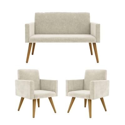 Kit Sofá Namoradeira + 2 Poltronas Sala Estar Balaqui Decor Cor:bege