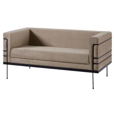 Sofá 2 Lugares Le Corbusier Daf Móveis 136 Cm Em Madeira Eucalipto Espuma D28 Veludo Fendi Base Aço