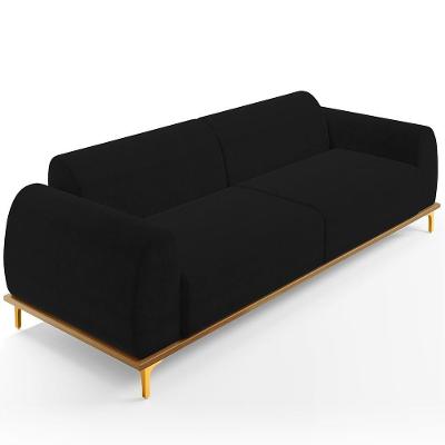 Sofá 03 Lugares Kiev 210 Cm Veludo Preto C-300