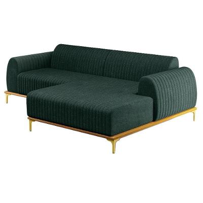 Sofá 265cm 4 Lugares Com Chaise Direito Pés Gold Molino C-117 Linho Verde - Domi