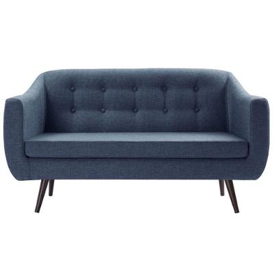 Sofá 2 Lugares Retrô Mimo Botonê Daf Móveis 135 Cm Madeira Eucalipto Linho Azul Base Madeira Tauari