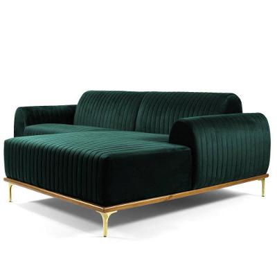 Sofá 3 Lugares com Chaise Base de Madeira Euro 230 cm Veludo Verde Gran Belo