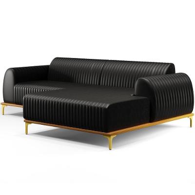 Sofá 3 Lugares Com Chaise Direito Sala De Estar 245cm Preto
