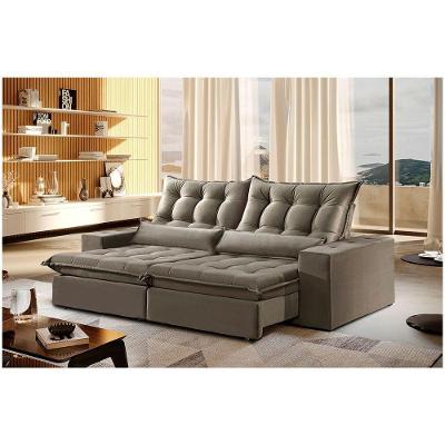 Sofá 3 Lugares Retrátil Venus 2.30m Veludo Cinza Móveis Mix Cinza