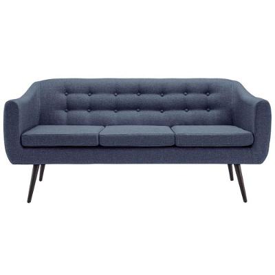 Sofá 3 Lugares Retrô Mimo Botonê Daf Móveis 175 Cm Madeira Eucalipto Linho Azul Base Madeira Tauari