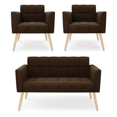 Kit 1 Sofá Namoradeira E 2 Poltronas Elisa Suede Pés Palito  - D'rossi Cor Marrom