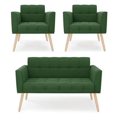 Kit 1 Sofá Namoradeira E 2 Poltronas Elisa Suede Pés Palito Natural - D'rossi Cor Verde
