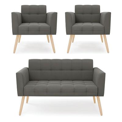 Kit 1 Sofá Namoradeira E 2 Poltronas Elisa Suede Pés Palito Natural - D'rossi Cor Grafite