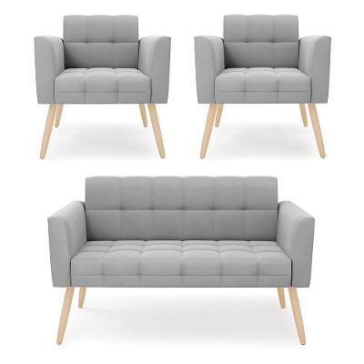 Kit 1 Sofá Namoradeira E 2 Poltronas Elisa Suede Pés Palito  - D'rossi Cor Cinza