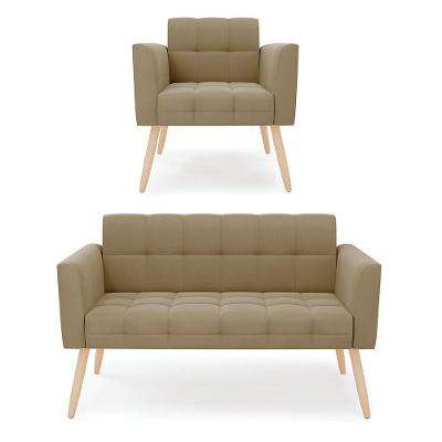 Kit 1 Sofá Namoradeira E 1 Poltrona Elisa Suede Pés Palito Natural - D'rossi Cor Marrom Rato