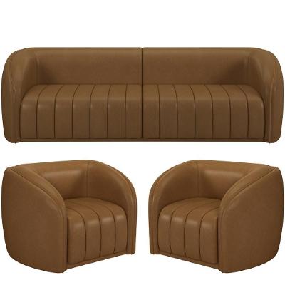 Kit Sofá 04 Lugares Para Sala 252 Cm Com 02 Poltronas Lazio M03 Couríssimo Whisky - Lyam Decor