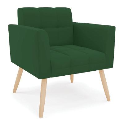 Kit 1 Sofá Namoradeira E 2 Poltronas Elisa Veludo Pés Palito Natural - D'rossi Cor Verde