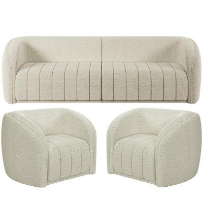 Kit Sofá 04 Lugares Para Sala 292 Cm Com 02 Poltronas Lazio M03 Bouclê Bege Claro - Lyam Decor