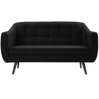 Sofá 2 Lugares Retrô Mimo Botonê Daf Móveis 135 Cm Madeira Eucalipto Linho Preto Base Madeira Tauari