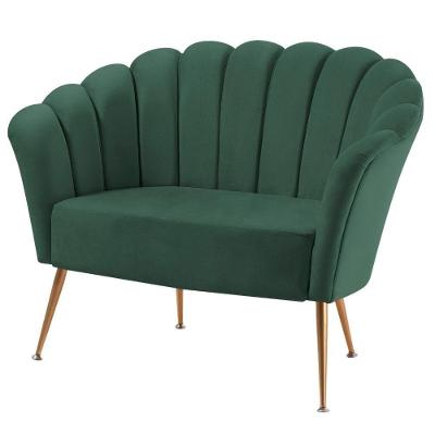 Sofá 2 Lugares Petala Daf Móveis 135 Cm Em Madeira Eucalipto Veludo Verde Base Aço Pintado Dourado