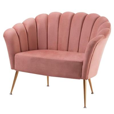 Sofá 2 Lugares Petala Daf Móveis 135 Cm Em Madeira Eucalipto Veludo Rosa Base Aço Pintado Dourado