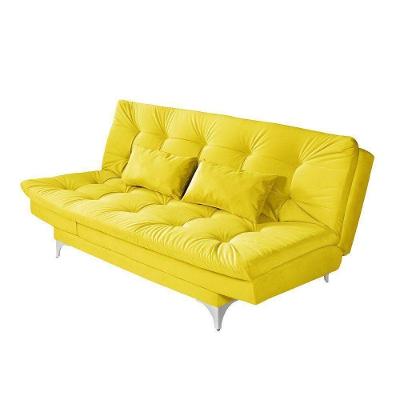 Sofá Cama 3 Lugares Versátil Veludo Amarelo