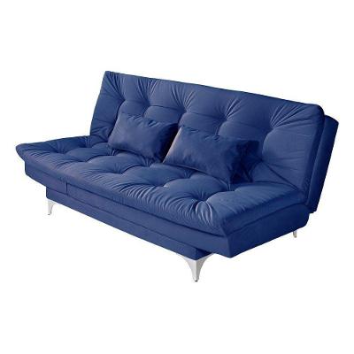 Sofá Cama 3 Lugares Versátil Veludo Azul Marinho