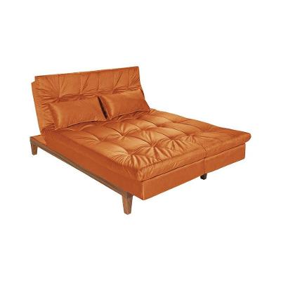 Sofá Cama Reclinável 2 Lugares Change Veludo Terracota - Gran Belo