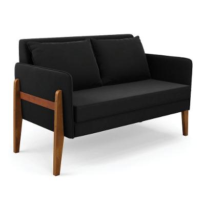 Namoradeira 2 Lugares Lana Suede Preto Base De Madeira - D'rossi