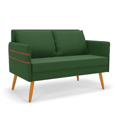 Namoradeira 02 Lugares Mari Suede Pés Palito Castanho - D'rossi Cor Verde