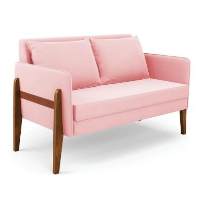Namoradeira 2 Lugares Lana Suede Base De Madeira - D'rossi Cor Rosa Bebê