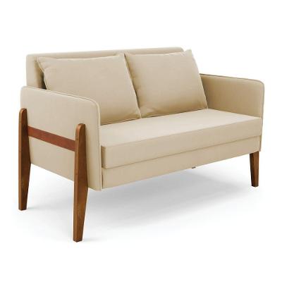 Namoradeira 2 Lugares Lana Suede Base De Madeira - D'rossi Cor Bege