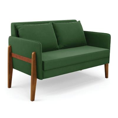 Namoradeira 2 Lugares Lana Suede Base De Madeira - D'rossi Cor Verde