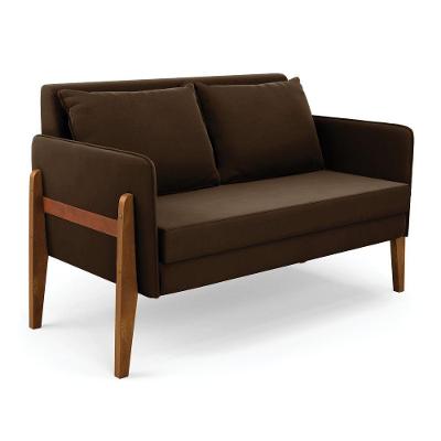 Namoradeira 2 Lugares Lana Suede Base De Madeira - D'rossi Cor Marrom