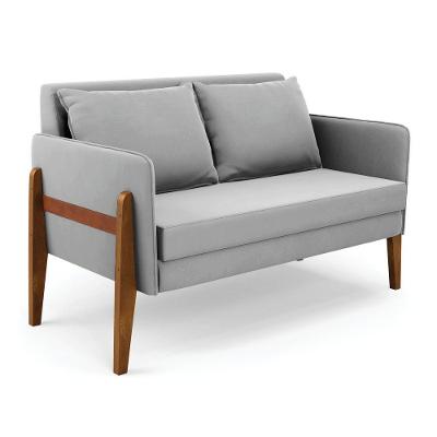 Namoradeira 2 Lugares Lana Suede Base De Madeira - D'rossi Cor Cinza