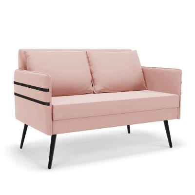 Namoradeira 02 Lugares Mari Veludo Pés Palito De Ferro - D'rossi Cor Rose